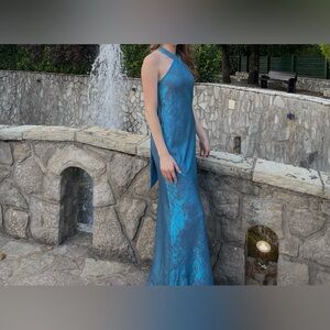 Wedding guest Elegant Blue Sleeveless Dress